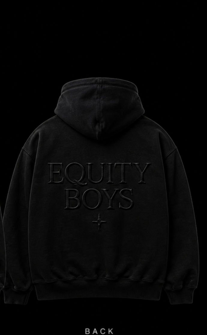 Black Equity Boys hoodie back embroidery detail